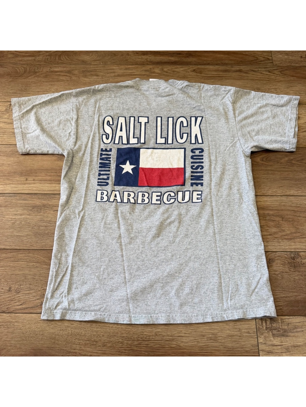 Vtg Y2K Salt Lick BBQ Texas Flag T Shirt Gray Medium